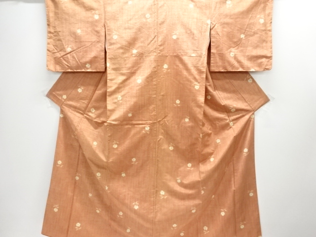 JAPANESE KIMONO / ANTIQUE KIMONO / SILK / TSUMUGI / WOVEN FLOWERS